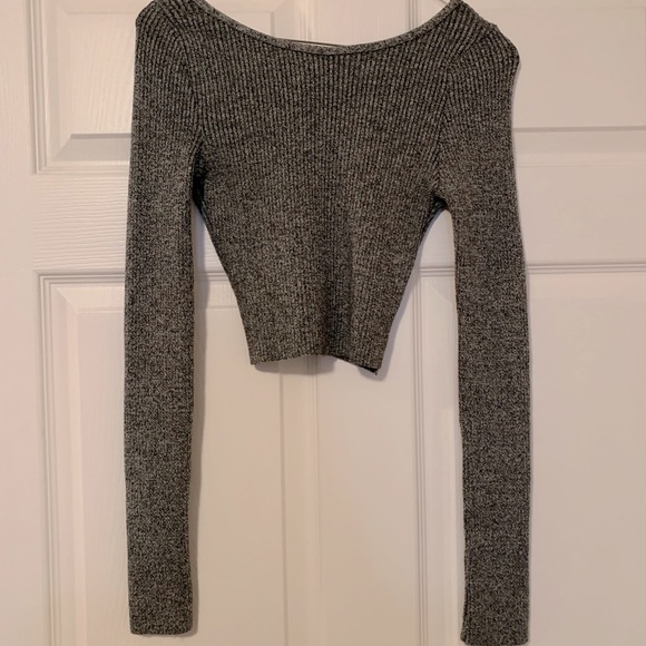 Grey Ribbed Crop Top - Picture 2 of 5